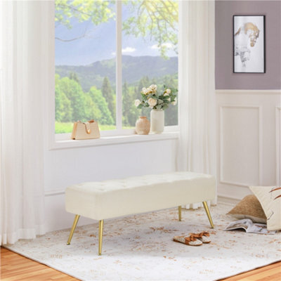 Yaheetech Ivory Upholstered Button Tufted Footstool With Adjustable Feet - image 1