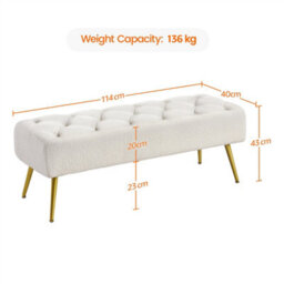 Yaheetech Ivory Upholstered Button Tufted Footstool With Adjustable Feet - thumbnail 3