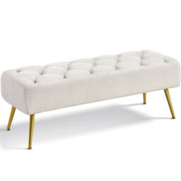 Yaheetech Ivory Upholstered Button Tufted Footstool With Adjustable Feet - thumbnail 2