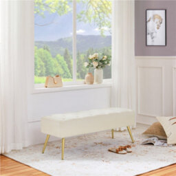 Yaheetech Ivory Upholstered Button Tufted Footstool With Adjustable Feet - thumbnail 1
