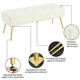 Yaheetech Ivory Upholstered Button Tufted Footstool With Adjustable Feet - thumbnail 6