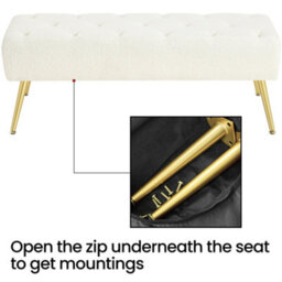 Yaheetech Ivory Upholstered Button Tufted Footstool With Adjustable Feet - thumbnail 5