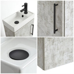 Homestylestore 400mm Grey Wall Hung Bathroom Vanity Unit And Black T Bar Handle - thumbnail 3