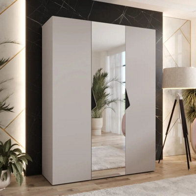 Arte Sandi Ii Hinged Door Wardrobe 150Cm - Cashmere Mirrored Wardrobe With Triple Doors, Rails, And Shelves - image 1