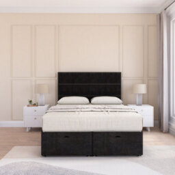 Sloomy Texas End Lift Ottoman Bed 5Ft With Sprung Memory Mattress - Black Plush & Headboard- King - thumbnail 3