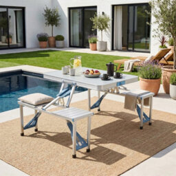 Camping Picnic Table And Chairs Folding Aluminium Bench Outdoor Garden Bbq Set - thumbnail 4