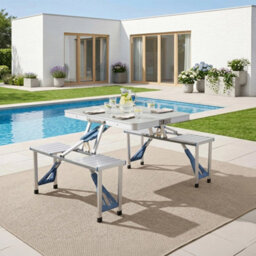 Camping Picnic Table And Chairs Folding Aluminium Bench Outdoor Garden Bbq Set - thumbnail 3
