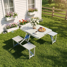 Camping Picnic Table And Chairs Folding Aluminium Bench Outdoor Garden Bbq Set - thumbnail 6