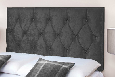 "Slumbre Diamond Cut Crushed Velvet 3Ft Single 20"" Headboard - Black"