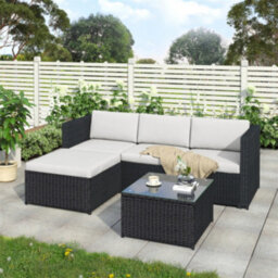 Abrihome Garden Rattan Corner Sofa Outdoor Furniture Set Patio Entertaining Set Garden Rattan Furniture Lounge Set, Black - thumbnail 9