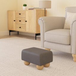 Feather Grey Natural Wood Bun Feet Faux Leather Small Footstool  Handmade Uk By Footstools Direct