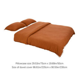 Living And Home Pom Pom Tassels Easy Care King Size Bedding Solid Duvet Cover With 2 Pillowcase Set Orange - thumbnail 9