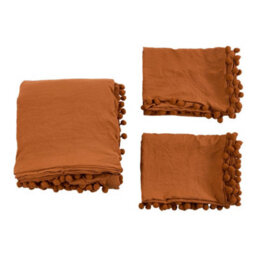 Living And Home Pom Pom Tassels Easy Care King Size Bedding Solid Duvet Cover With 2 Pillowcase Set Orange - thumbnail 5