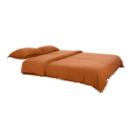 Living And Home Pom Pom Tassels Easy Care King Size Bedding Solid Duvet Cover With 2 Pillowcase Set Orange - thumbnail 2