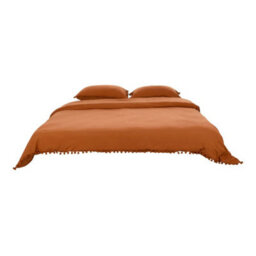Living And Home Pom Pom Tassels Easy Care King Size Bedding Solid Duvet Cover With 2 Pillowcase Set Orange - thumbnail 3