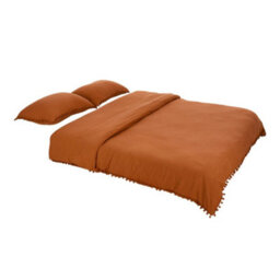 Living And Home Pom Pom Tassels Easy Care King Size Bedding Solid Duvet Cover With 2 Pillowcase Set Orange - thumbnail 1