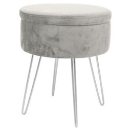 Harbour Housewares Velvet Storage Footstool - Round Modern Dressing Table Footstool Vanity Seat Chair - 45 X 36Cm - Grey/silver