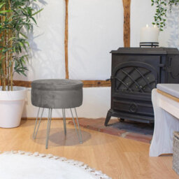 Harbour Housewares Velvet Storage Footstool - Round Modern Dressing Table Footstool Vanity Seat Chair - 45 X 36Cm - Grey/silver - thumbnail 5