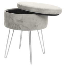 Harbour Housewares Velvet Storage Footstool - Round Modern Dressing Table Footstool Vanity Seat Chair - 45 X 36Cm - Grey/silver - thumbnail 4