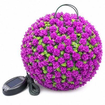Purple Uv Stable Artificial Rose Flower Balls Hanging Topiary Garden Basket Plant - image 1