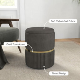 Homcom Round Pouffe Storage Footstool With Cushioned Top Hidden Space Grey - thumbnail 5