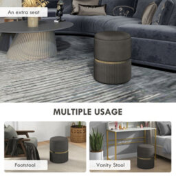 Homcom Round Pouffe Storage Footstool With Cushioned Top Hidden Space Grey - thumbnail 6