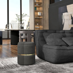 Homcom Round Pouffe Storage Footstool With Cushioned Top Hidden Space Grey - thumbnail 1