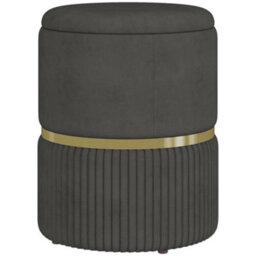 Homcom Round Pouffe Storage Footstool With Cushioned Top Hidden Space Grey - thumbnail 2