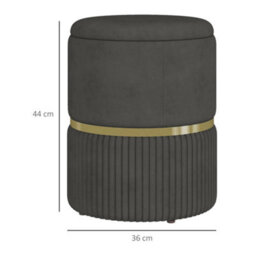 Homcom Round Pouffe Storage Footstool With Cushioned Top Hidden Space Grey - thumbnail 3