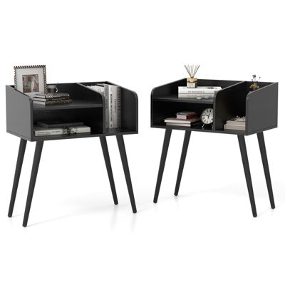 Gainoom Set Of 2 Black Mid Century Modern Nightstand With Open Shelves - image 1