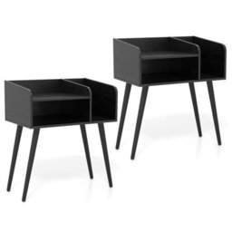 Gainoom Set Of 2 Black Mid Century Modern Nightstand With Open Shelves - thumbnail 8