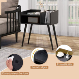 Gainoom Set Of 2 Black Mid Century Modern Nightstand With Open Shelves - thumbnail 9