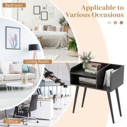 Gainoom Set Of 2 Black Mid Century Modern Nightstand With Open Shelves - thumbnail 3