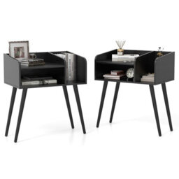 Gainoom Set Of 2 Black Mid Century Modern Nightstand With Open Shelves