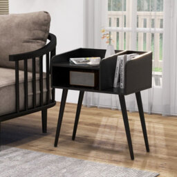 Gainoom Set Of 2 Black Mid Century Modern Nightstand With Open Shelves - thumbnail 6