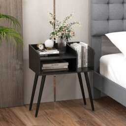 Gainoom Set Of 2 Black Mid Century Modern Nightstand With Open Shelves - thumbnail 7