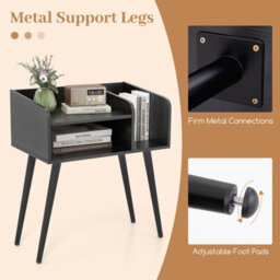 Gainoom Set Of 2 Black Mid Century Modern Nightstand With Open Shelves - thumbnail 4