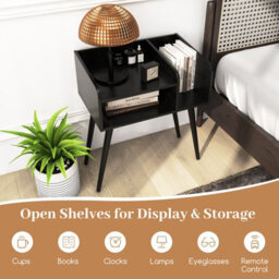 Gainoom Set Of 2 Black Mid Century Modern Nightstand With Open Shelves - thumbnail 5