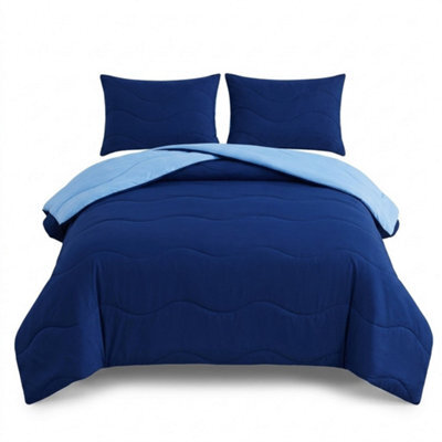 Reversible Coverless 10.5 Tog Duvet Set Soft Microfibre Quilt With Quilted Pillowcase Covers (Navy) - image 1