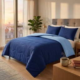 Reversible Coverless 10.5 Tog Duvet Set Soft Microfibre Quilt With Quilted Pillowcase Covers (Navy) - thumbnail 7