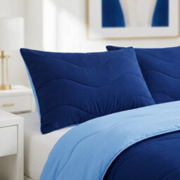 Reversible Coverless 10.5 Tog Duvet Set Soft Microfibre Quilt With Quilted Pillowcase Covers (Navy) - thumbnail 5