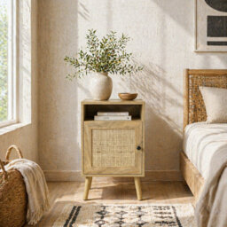 Wyld Haus Nepale Natural Rattan Bedside Table With Drawer And Shelf, 39W X 35D X 60H Cm