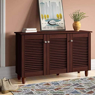 Timber Art Design Modern Shoe Storage Cabinet 3 Doors Footwear Stand Rack Unit Cupboard Dark Wenge - image 1