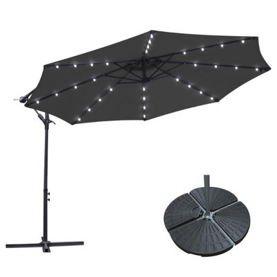 Sundaze 3M Black Hanging Banana Cantilever Parasol Umbrella With Led Lights, Base Weights - image 1