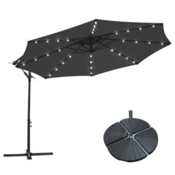 Sundaze 3M Black Hanging Banana Cantilever Parasol Umbrella With Led Lights, Base Weights - thumbnail 1