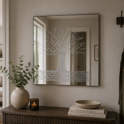 Mirroroutlet Square Handcrafted Glitter Resin Tree Mirror - image 1