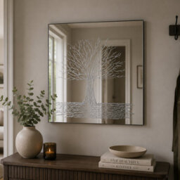 Mirroroutlet Square Handcrafted Glitter Resin Tree Mirror - thumbnail 1