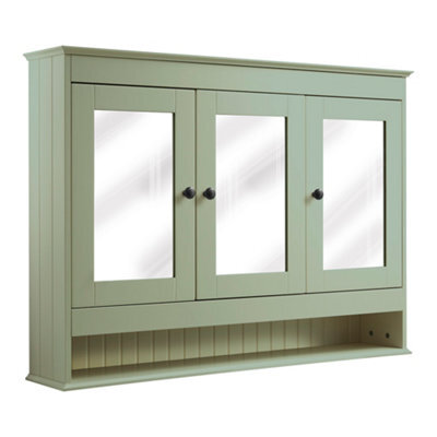 Homestylestore 1050 X 750mm Pastel Green Wall Mounted Mirrored Door Bathroom Cabinet And Black Round Handles - image 1