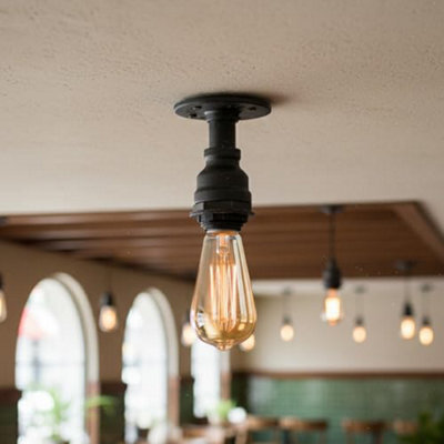 " Industrial Retro Pipe Style Ceiling Light Black Vintage Metal Flush Mount With E27 Fitting For Kitchen Bar Cafe Hallway" - image 1