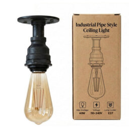 " Industrial Retro Pipe Style Ceiling Light Black Vintage Metal Flush Mount With E27 Fitting For Kitchen Bar Cafe Hallway" - thumbnail 5